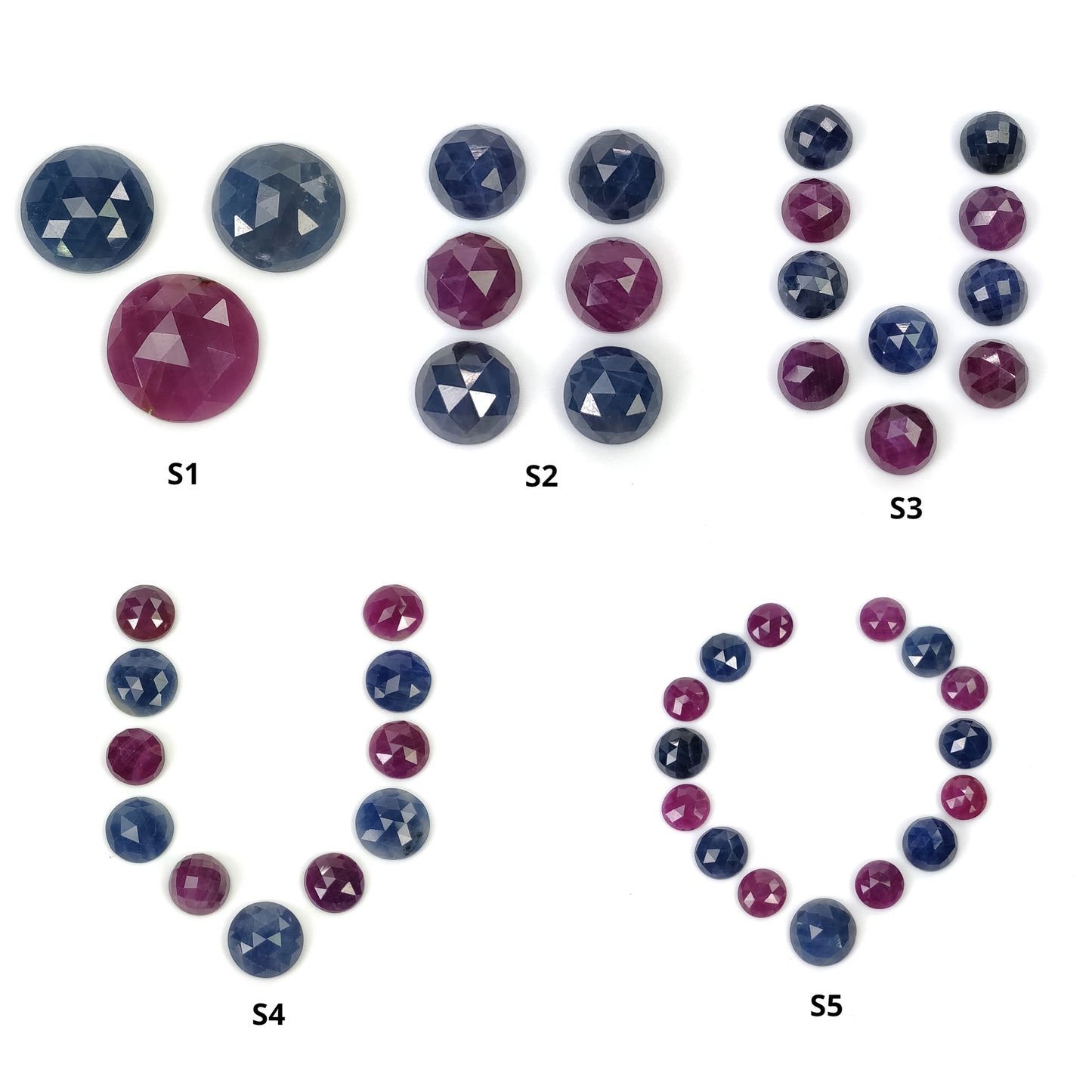 Ruby & Sapphire Gemstone Rose And Checker Cut : Natural Untreated Unheated Blue Sapphire Round Shape Sets