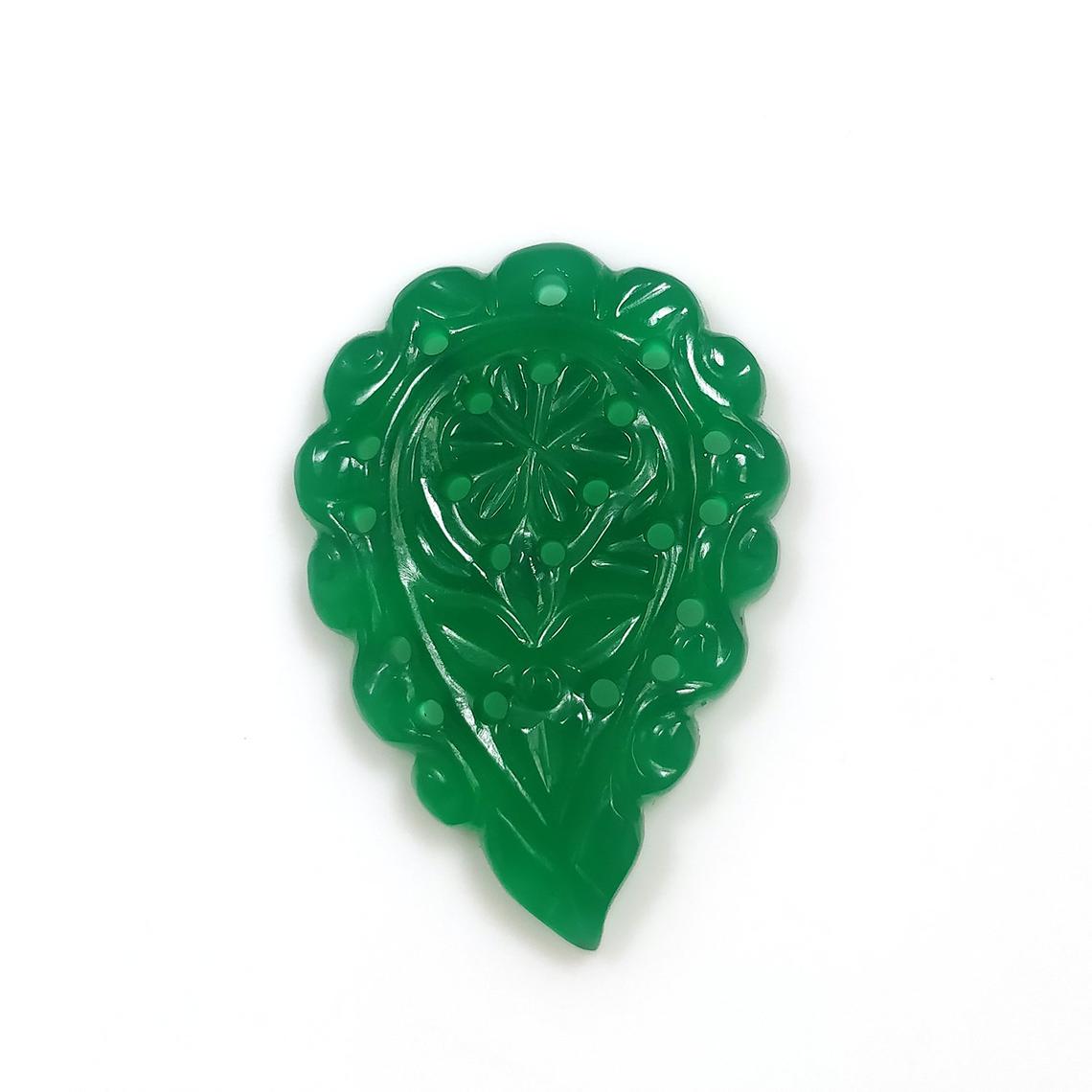 ONYX Gemstone SMALL LEAF Carving : 18.00cts Natural Onyx Gemstone One Sided Hand Carved Small Size Indian Leaf 32*22mm 1pc For Pendant