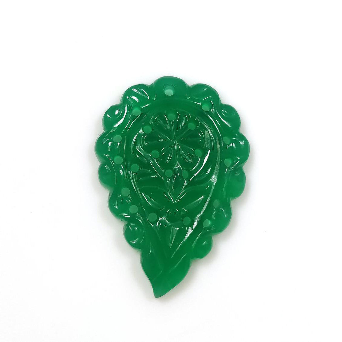 ONYX Gemstone SMALL LEAF Carving : 18.00cts Natural Onyx Gemstone One Sided Hand Carved Small Size Indian Leaf 32*22mm 1pc For Pendant