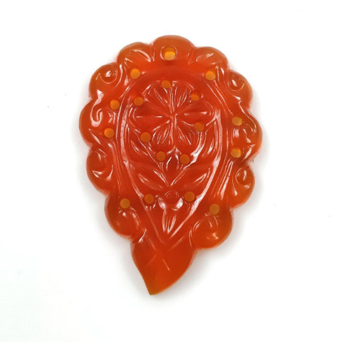 ONYX Gemstone SMALL LEAF Carving : 18.00cts Natural Onyx Gemstone One Sided Hand Carved Small Size Indian Leaf 32*22mm 1pc For Pendant