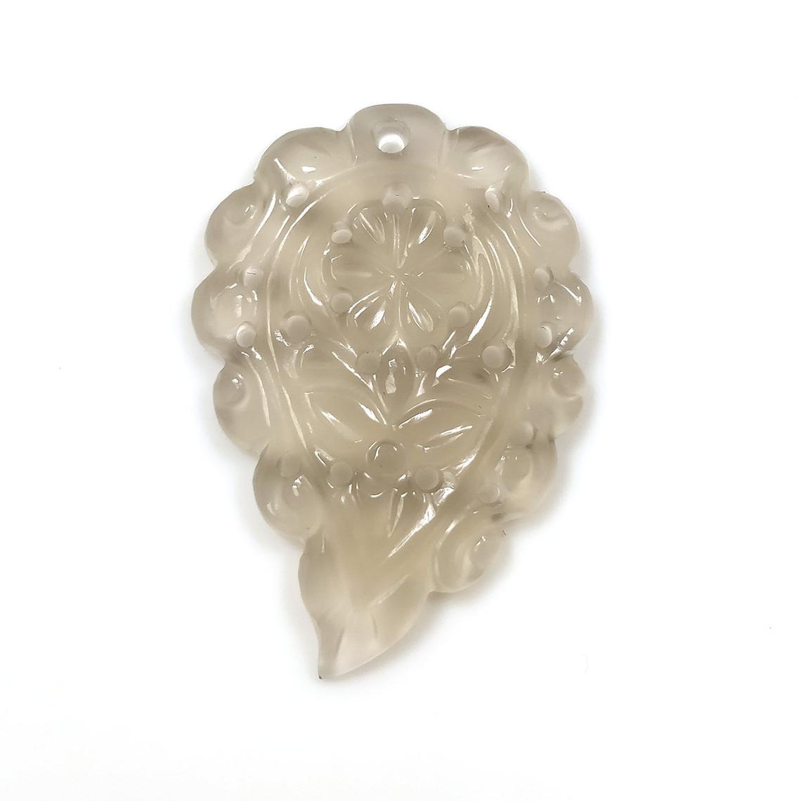 ONYX Gemstone SMALL LEAF Carving : 18.00cts Natural Onyx Gemstone One Sided Hand Carved Small Size Indian Leaf 32*22mm 1pc For Pendant