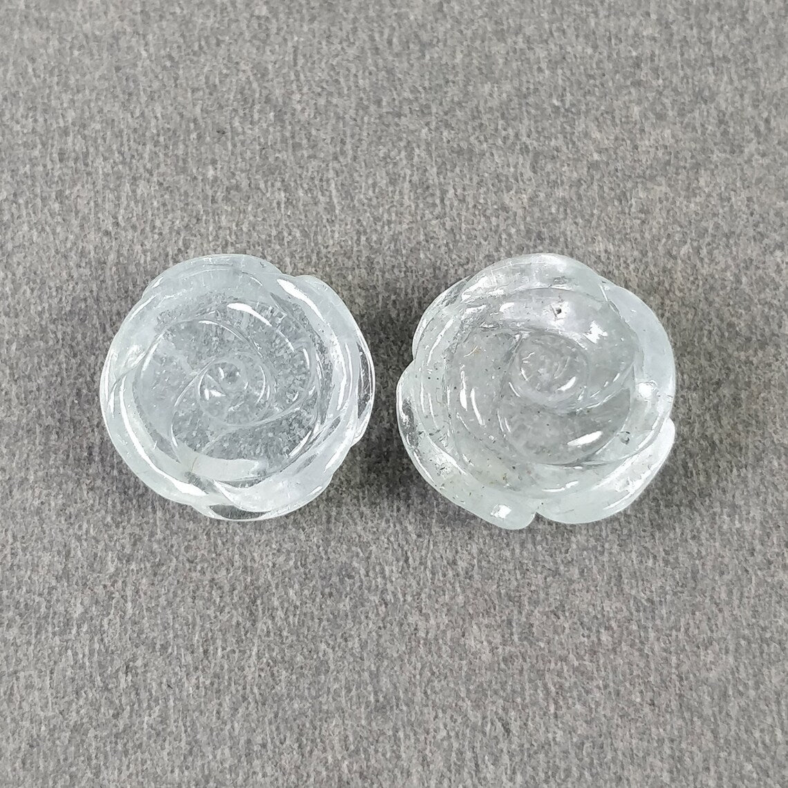Milky AQUAMARINE Gemstone Carving : 24.60cts Natural Untreated Blue Aqua Hand Carved FLOWER 14mm - 15mm 2pcs