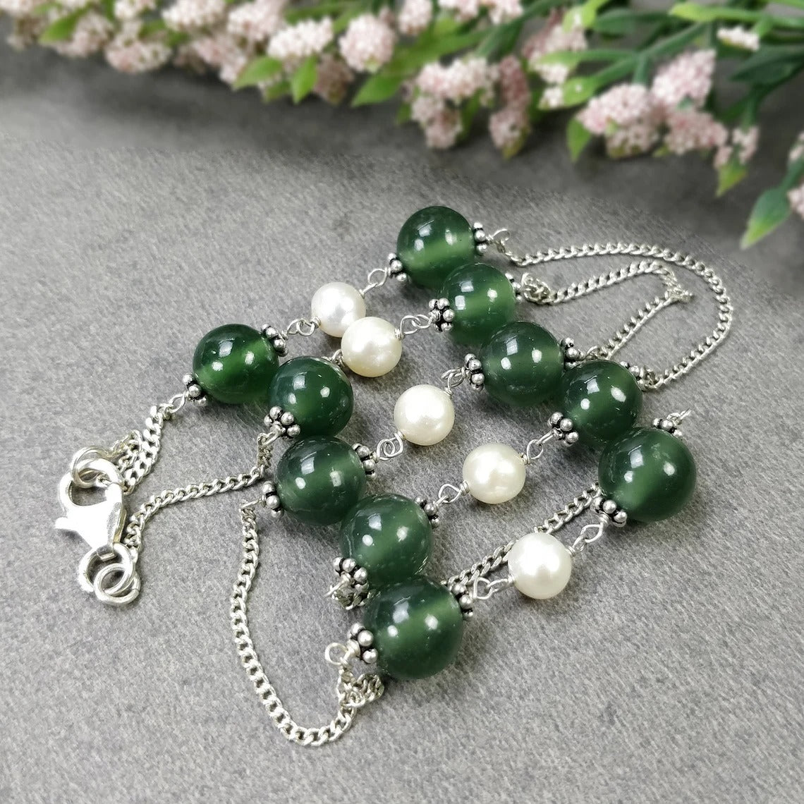 White Pearls Gemstone Chain