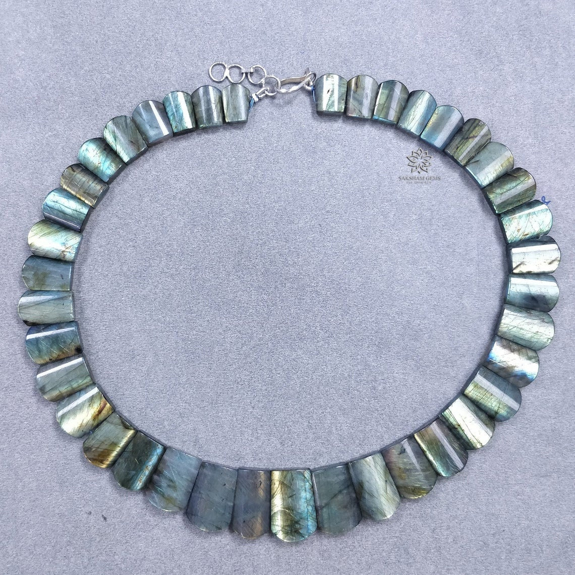 Rainbow Flashing LABRADORITE Gemstone Necklace : 14" Natural Untreated Labradorite Uneven Shape Cabochon Choker Necklace Gift For Her