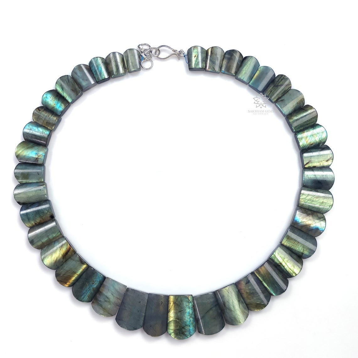 Rainbow Flashing LABRADORITE Gemstone Necklace : 14" Natural Untreated Labradorite Uneven Shape Cabochon Choker Necklace Gift For Her