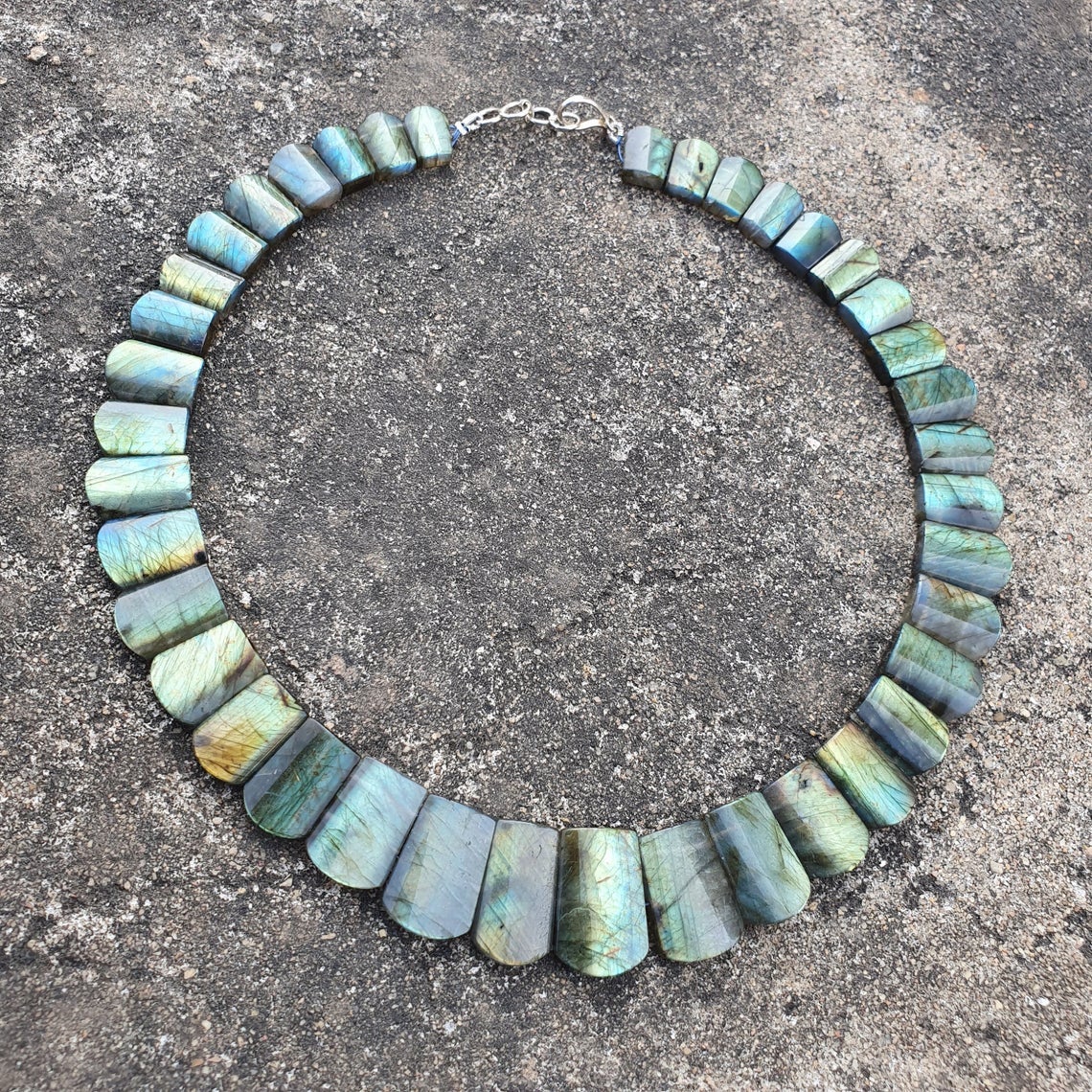 Rainbow Flashing LABRADORITE Gemstone Necklace : 14" Natural Untreated Labradorite Uneven Shape Cabochon Choker Necklace Gift For Her