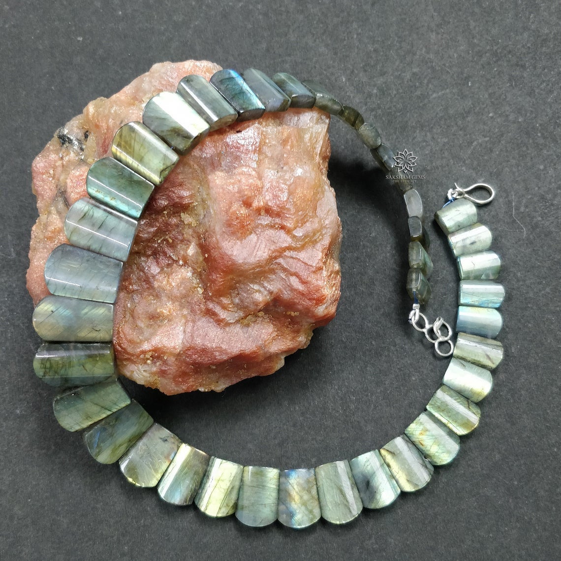 Rainbow Flashing LABRADORITE Gemstone Necklace : 14" Natural Untreated Labradorite Uneven Shape Cabochon Choker Necklace Gift For Her
