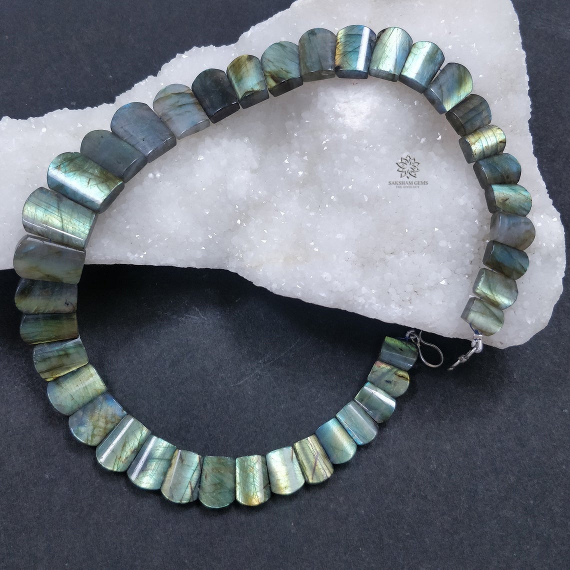 Rainbow Flashing LABRADORITE Gemstone Necklace : 14" Natural Untreated Labradorite Uneven Shape Cabochon Choker Necklace Gift For Her