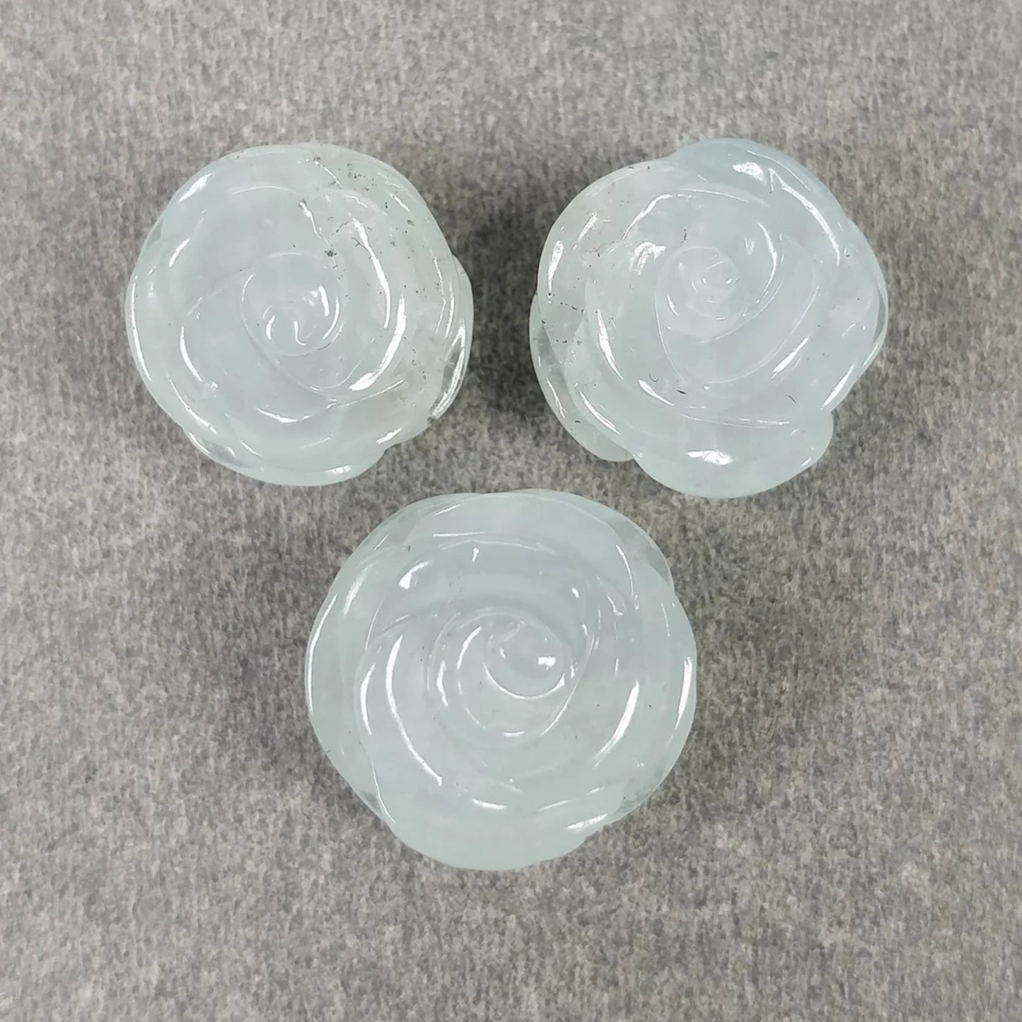 Milky AQUAMARINE Gemstone Carving : 48.90cts Natural Untreated Blue Aqua Hand Carved FLOWER 15mm - 16mm 3pcs