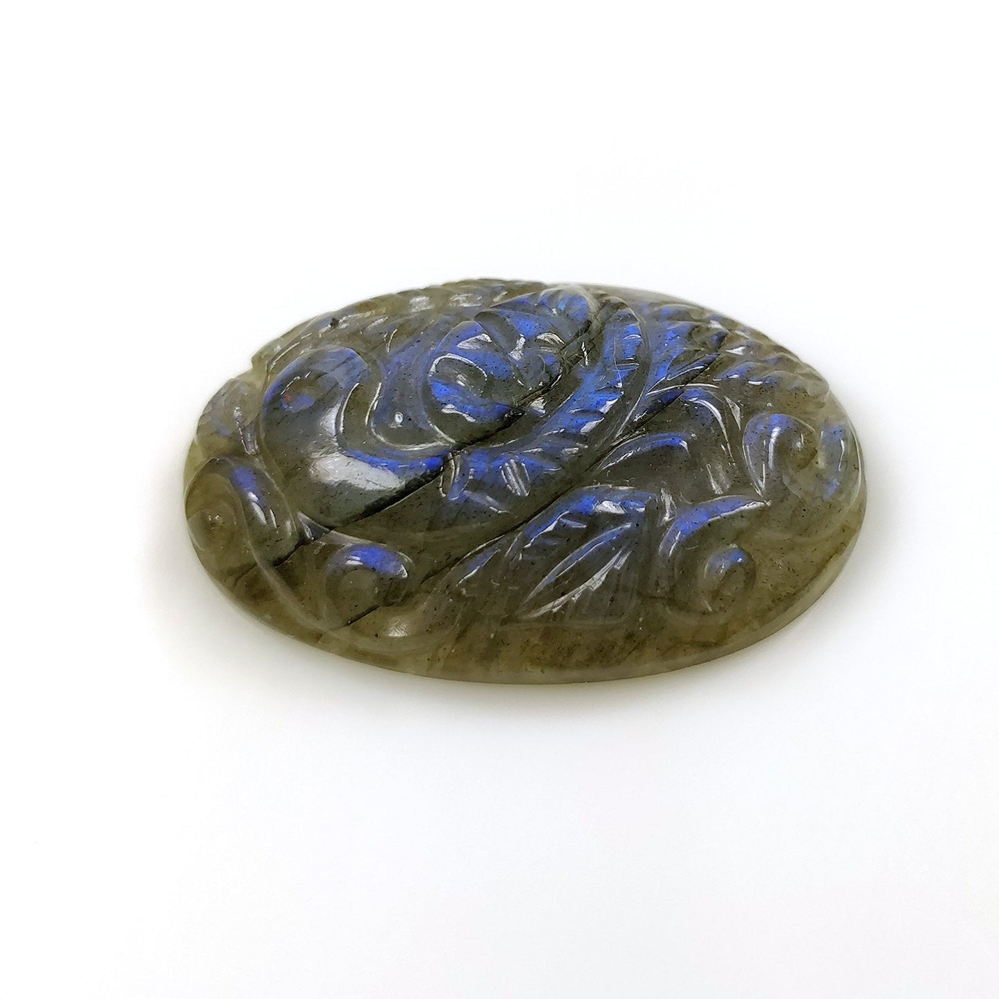 BLUE LABRADORITE Gemstone Carving : 29.44cts Natural Untreated Labradorite Hand Carved Both Side Oval Shape 30*19mm*8(h) (With Video)
