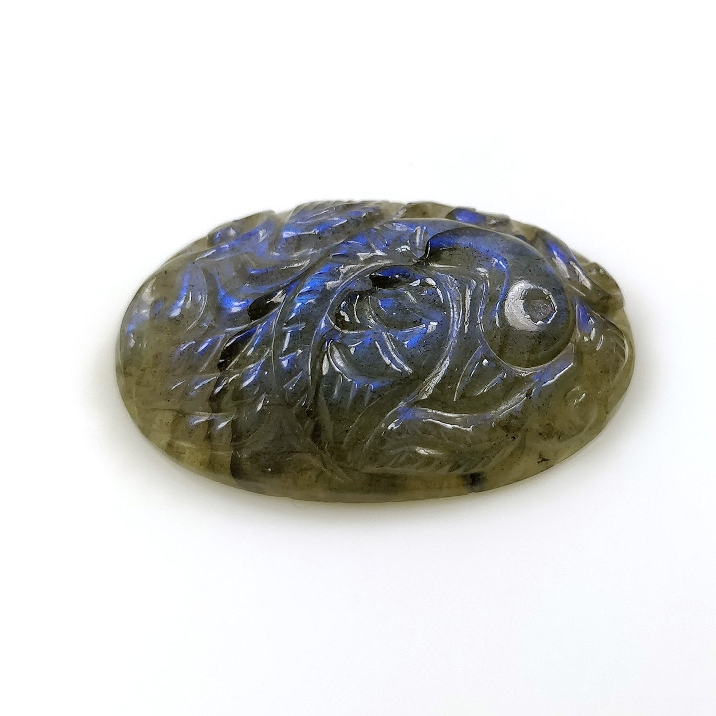 BLUE LABRADORITE Gemstone Carving : 29.44cts Natural Untreated Labradorite Hand Carved Both Side Oval Shape 30*19mm*8(h) (With Video)