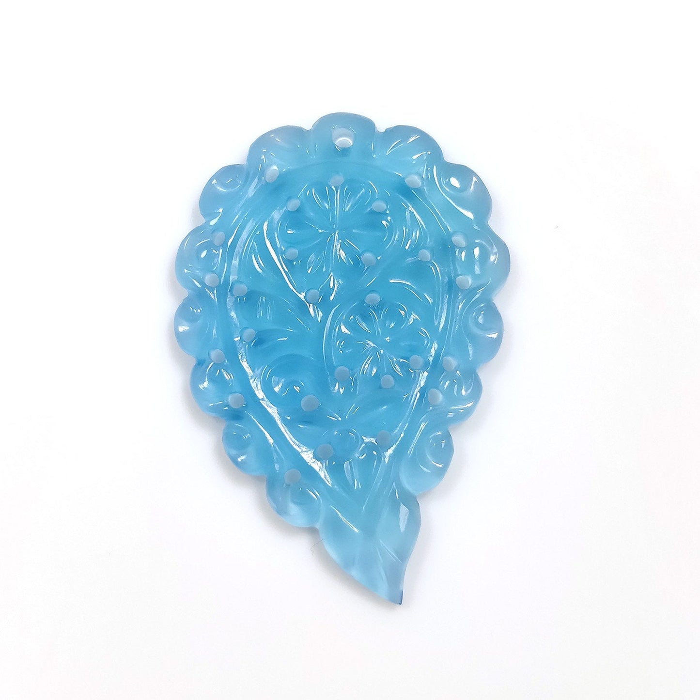 ONYX Gemstone MEDIUM LEAF Carving : 29.00cts Natural Onyx Gemstone One Sided Hand Carved Medium Size Indian Leaf 43*29mm 1pc For Pendant