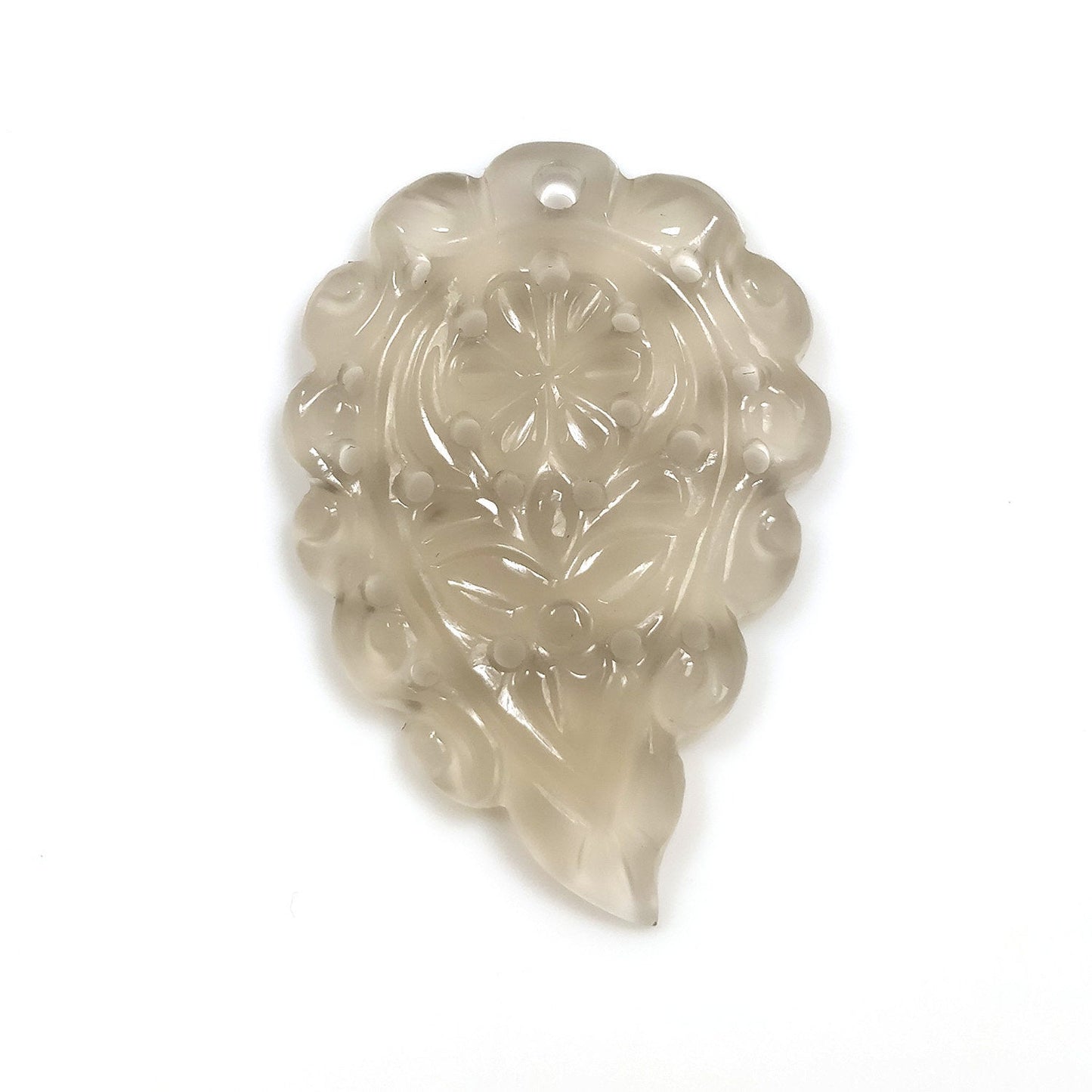 ONYX Gemstone SMALL LEAF Carving : 18.00cts Natural Onyx Gemstone One Sided Hand Carved Small Size Indian Leaf 32*22mm 1pc For Pendant