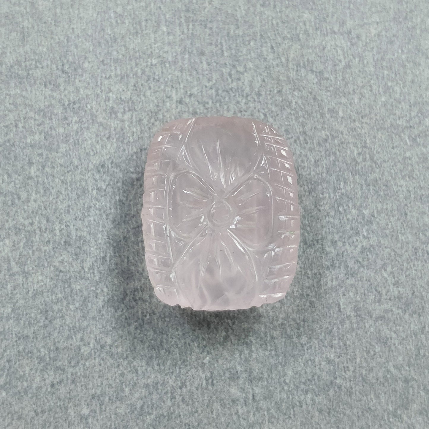 PINK ROSE QUARTZ Gemstone Carving : 28.20cts Natural Untreated Quartz Cushion Shape Both Side Hand Carved 23*19mm