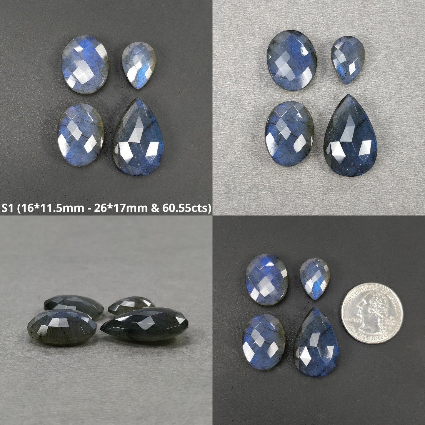 Rainbow Flashing LABRADORITE Gemstone Checker Cut : Natural Untreated Blue Labradorite Pear Oval Marquise Shape