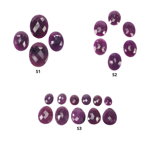 Red RUBY Gemstone Checker Cut : Natural Untreated Unheated Ruby Oval Shape Briolette Sets