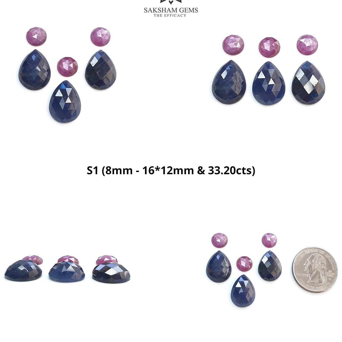 Blue & Pink Sapphire Gemstone Checker And Rose Cut : Natural Untreated Unheated Sapphire Pear Round Shape 6pcs Sets