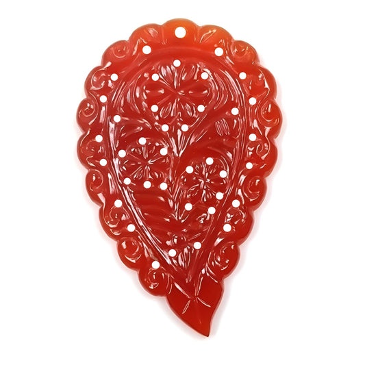 Indian LEAF Hand Carved : 50.00cts Natural Onyx Gemstone One Sided Hand Carved Big Size Indian Leaf 55*35mm 1pc For Pendant