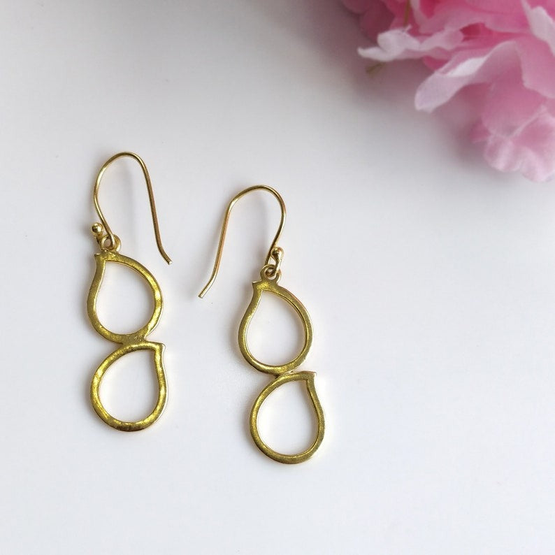 Handmade Brass Earring : 1.50" 18k Gold Plated 2.50GMS Brass Boho Style Leaf Shape Hook Earring Gift For Her