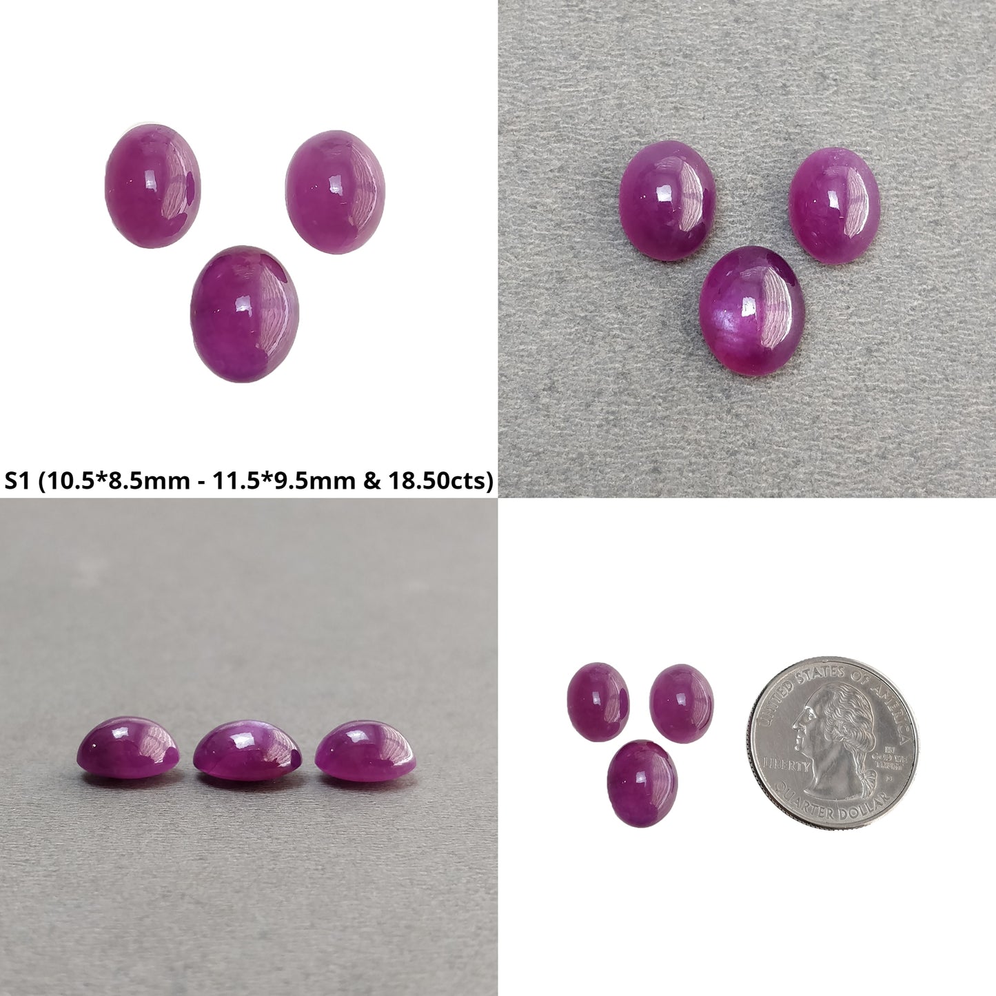 Ruby Gemstone Cabochon : Natural Untreated Unheated Ruby Oval Shape 3pcs Sets