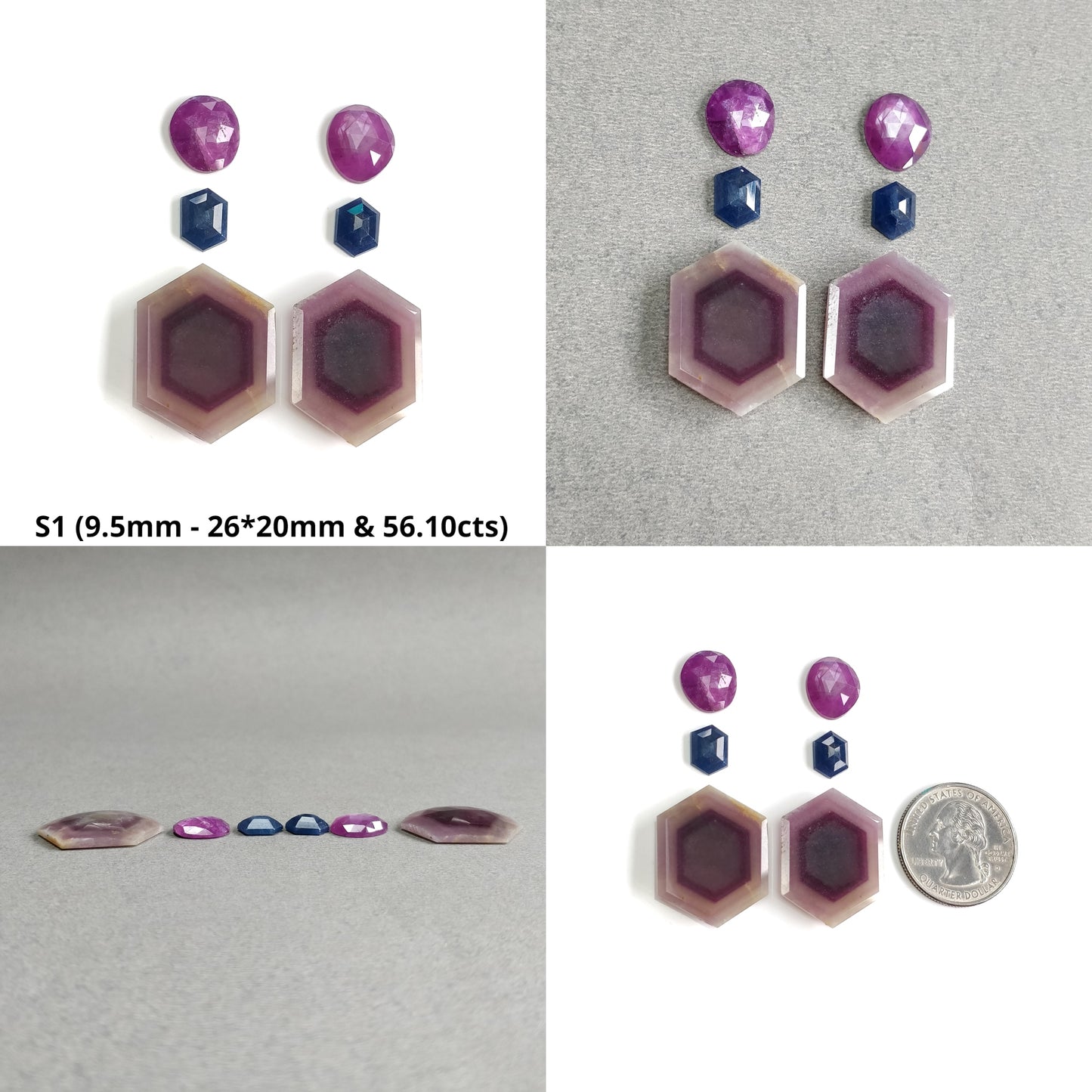Raspberry Pink & Blue Sapphire Gemstone Normal Cut : Natural Untreated Sheen Sapphire Hexagon And Uneven Shape 6Pcs Sets