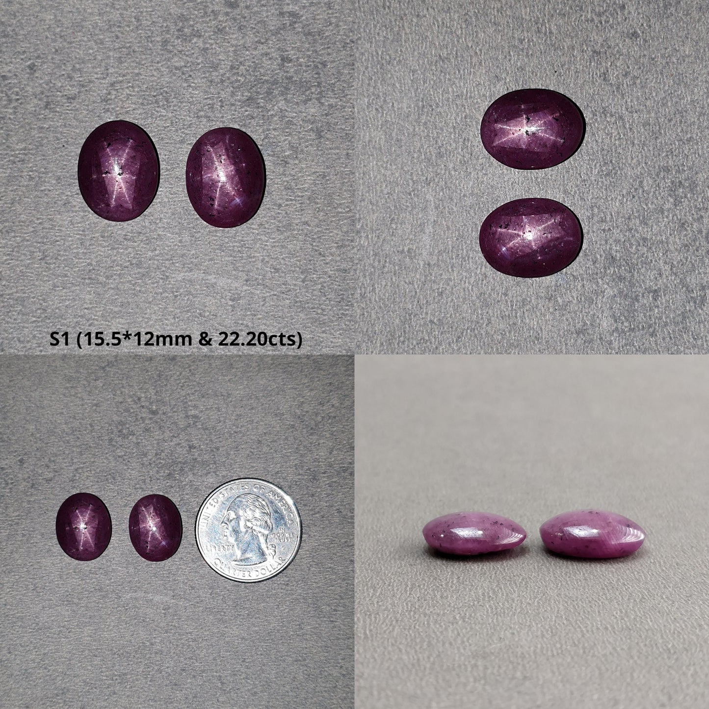 Star Ruby Gemstone Cabochon : 19cts - 35cts Natural Untreated Unheated Red 6Ray Star Ruby Oval Shape Sets