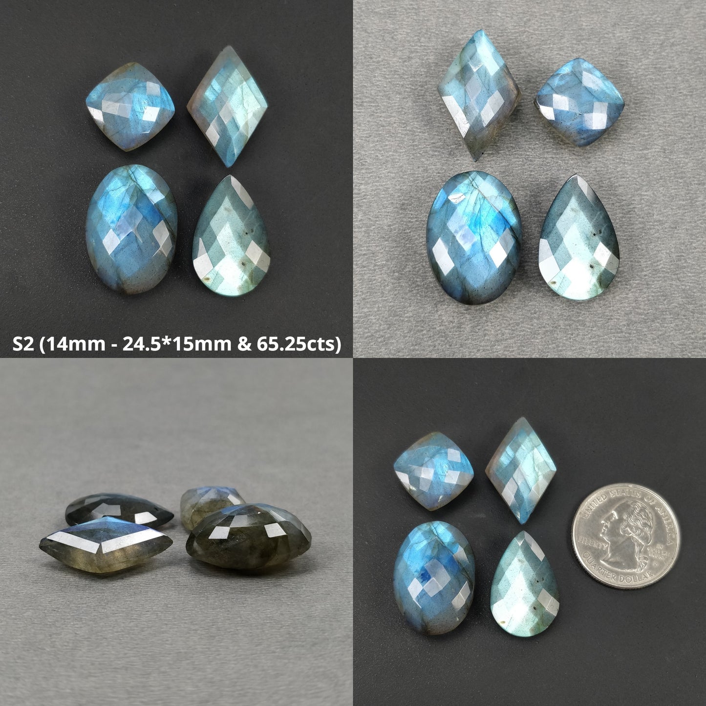 Rainbow Flashing LABRADORITE Gemstone Checker Cut : Natural Untreated Blue Labradorite Pear Oval Marquise Shape