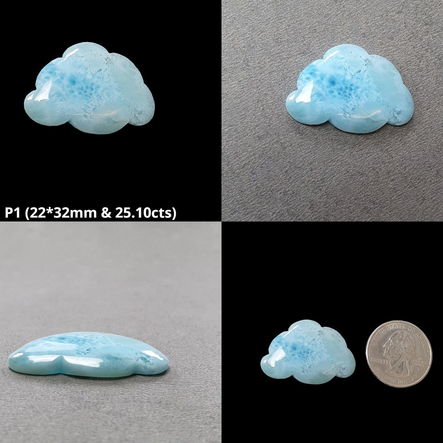 BLUE LARIMAR Gemstone Carving : Natural Untreated Unheated Larimar Bi-Color Hand Carved Cloud