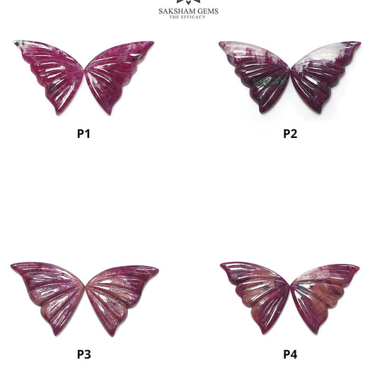 RUBY Gemstone Carving : Natural Untreated Unheated Longido Ruby Hand Carved Butterfly Pair
