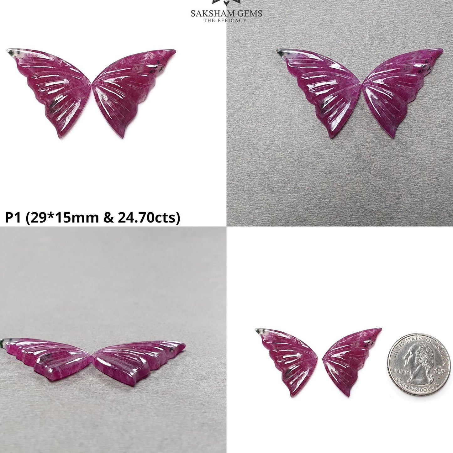 RUBY Gemstone Carving : Natural Untreated Unheated Longido Ruby Hand Carved Butterfly Pair