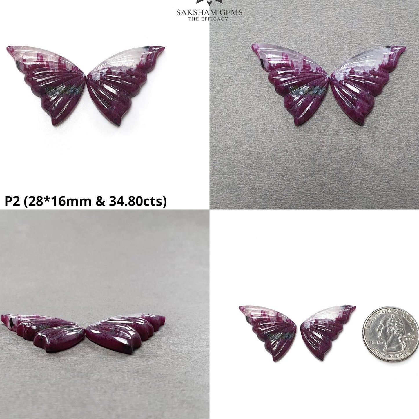 RUBY Gemstone Carving : Natural Untreated Unheated Longido Ruby Hand Carved Butterfly Pair