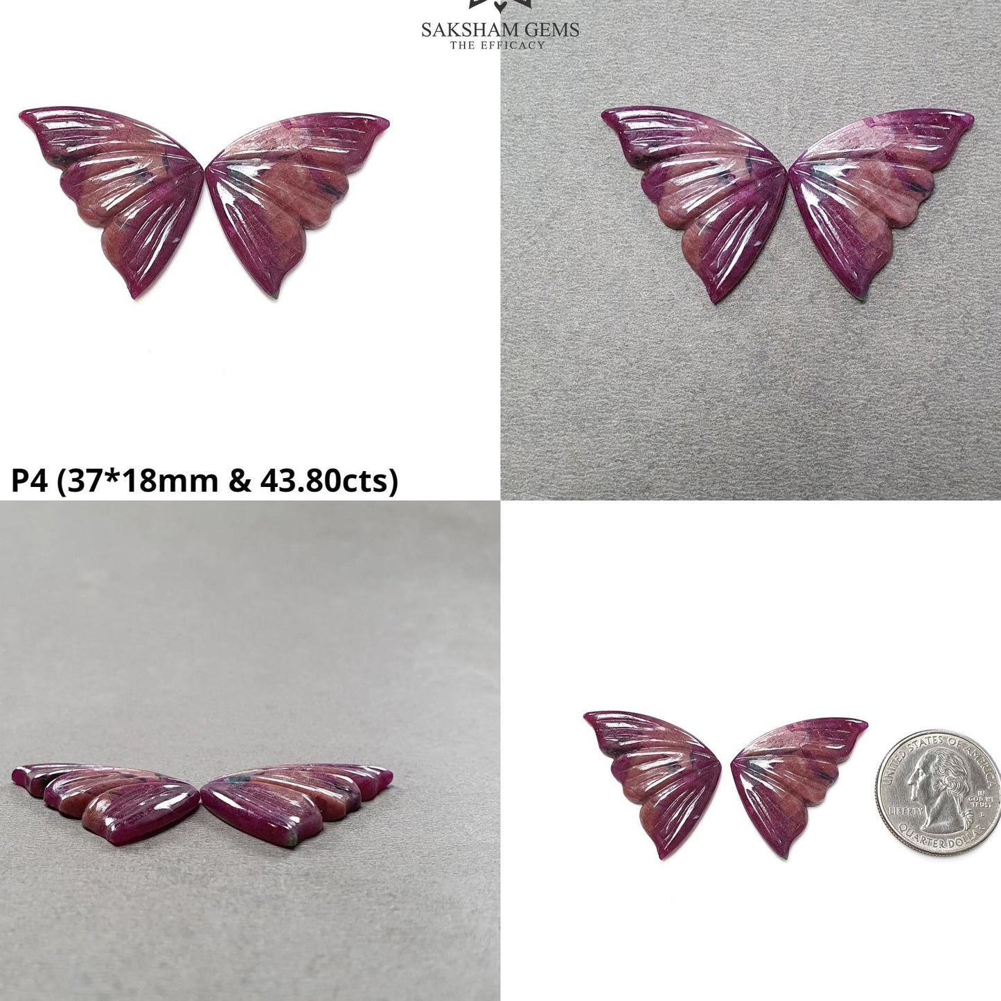 RUBY Gemstone Carving : Natural Untreated Unheated Longido Ruby Hand Carved Butterfly Pair