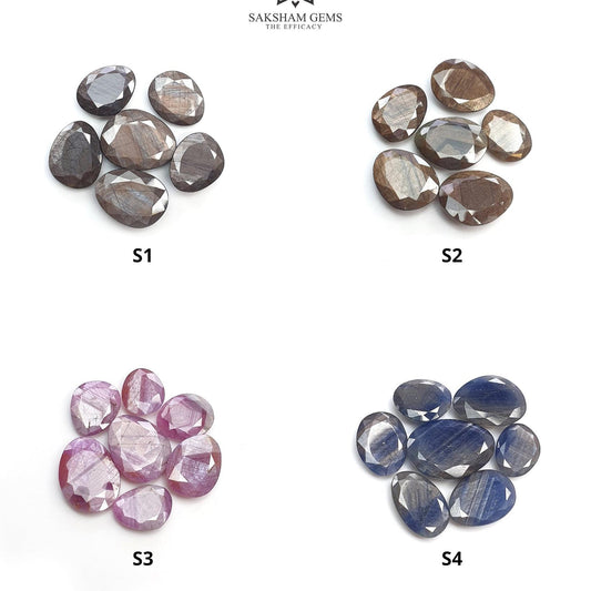 Chocolate Pink Blue & Silver Sheen Sapphire Gemstone Normal Cut : Natural Untreated Golden Brown Sapphire Egg Shape Set