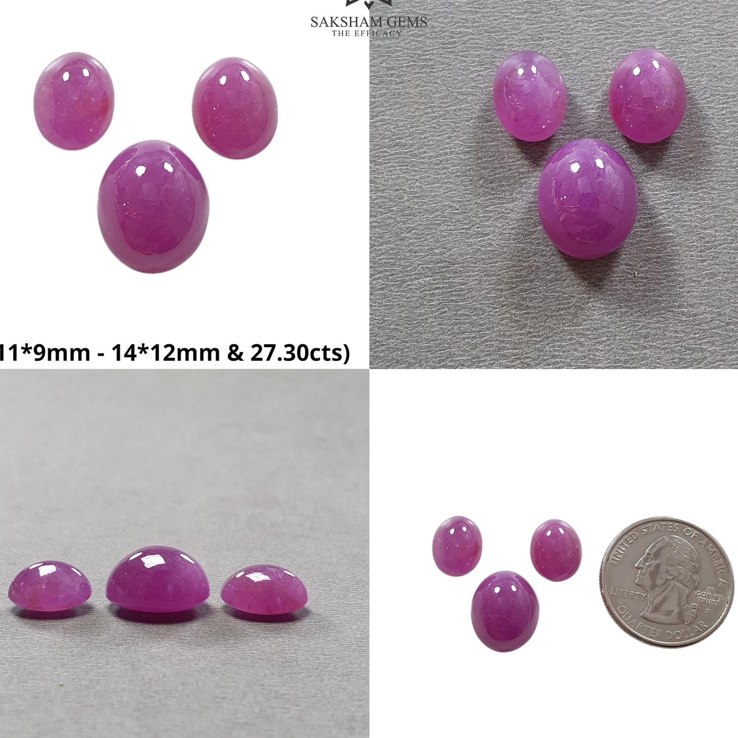 Purple Ruby Gemstone Cabochon : Natural Untreated Unheated Ruby Oval Shape 3pcs
