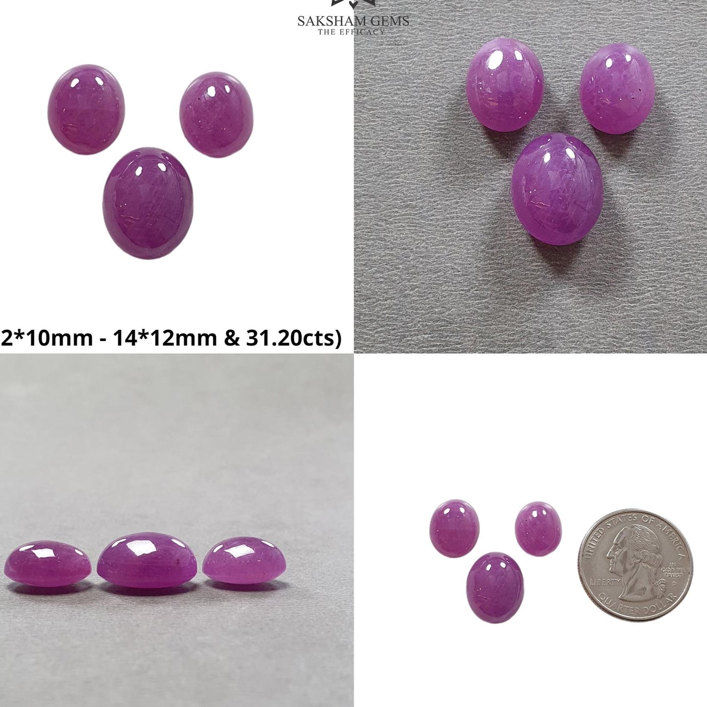 Purple Ruby Gemstone Cabochon : Natural Untreated Unheated Ruby Oval Shape 3pcs
