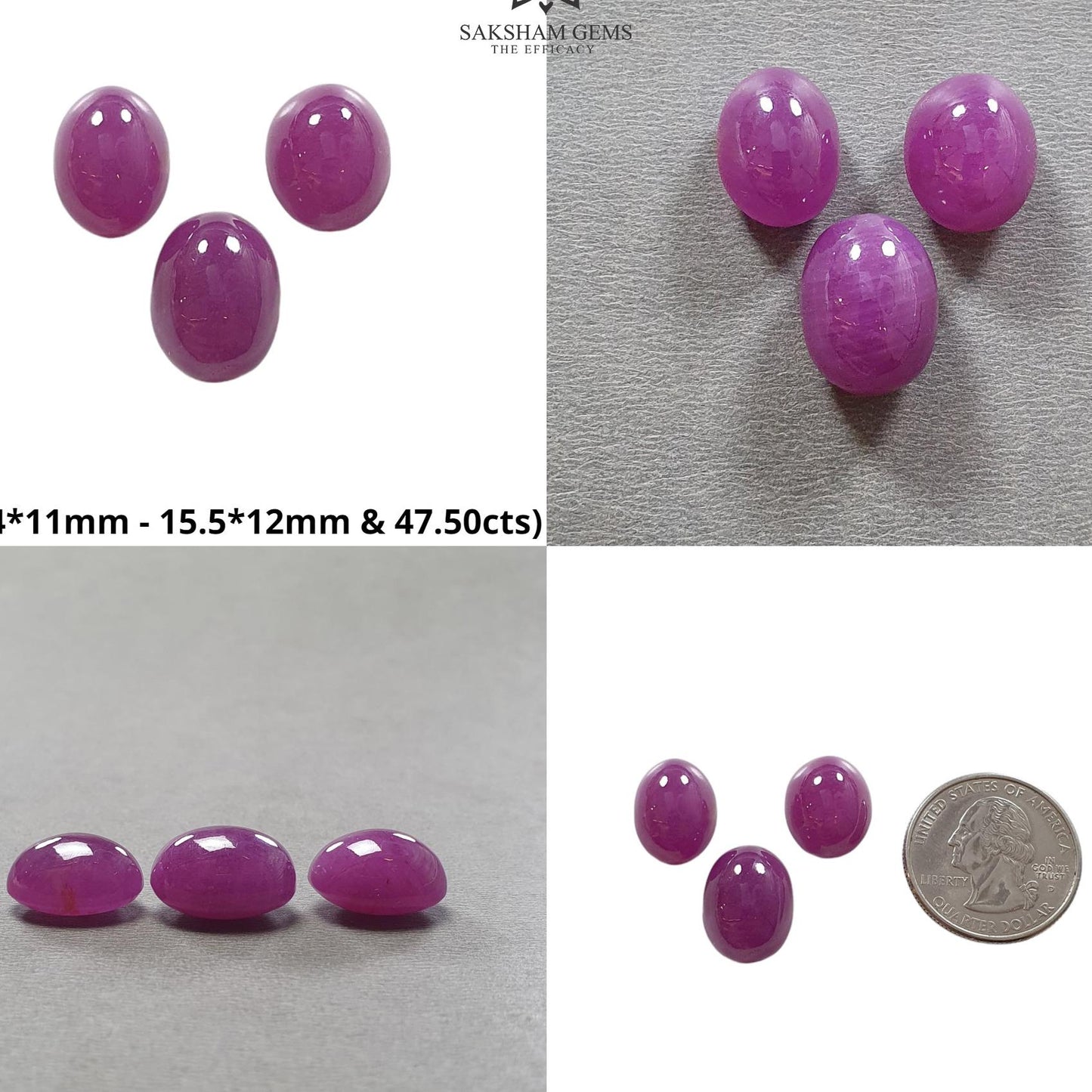 Purple Ruby Gemstone Cabochon : Natural Untreated Unheated Ruby Oval Shape 3pcs