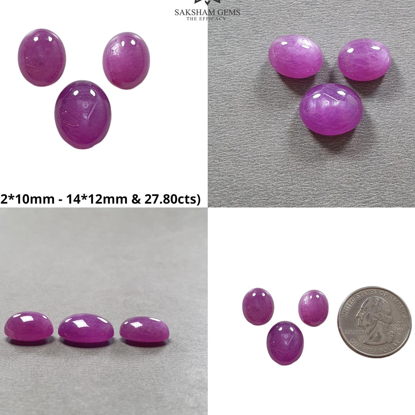Purple Ruby Gemstone Cabochon : Natural Untreated Unheated Ruby Oval Shape 3pcs