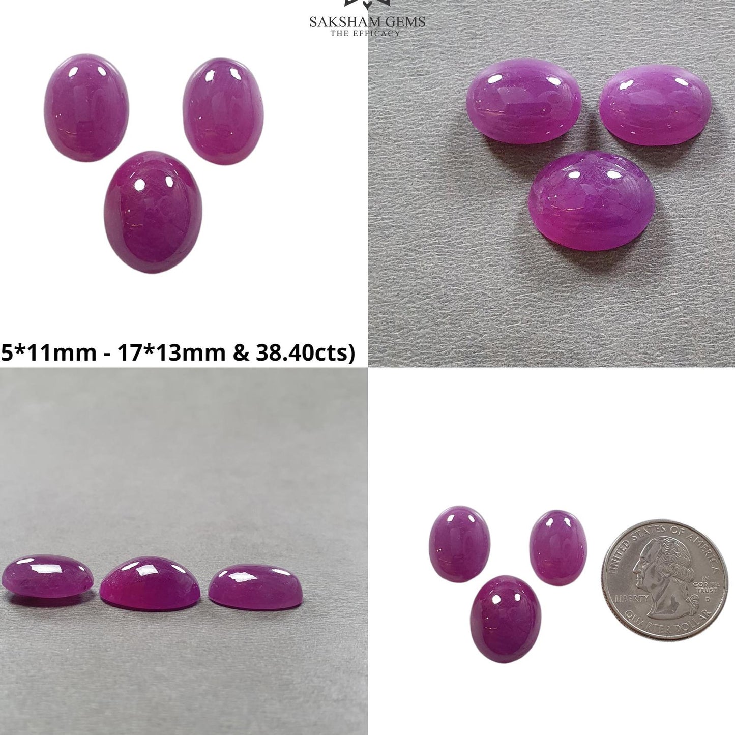 Purple Ruby Gemstone Cabochon : Natural Untreated Unheated Ruby Oval Shape 3pcs