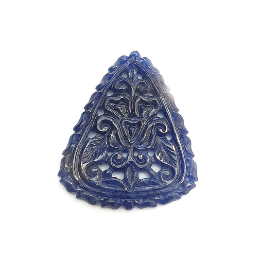 Blue Sapphire Gemstone Carving : 70.00cts Natural Untreated Unheated Blue Sapphire Hand Carved Triangle Shape 46*39mm