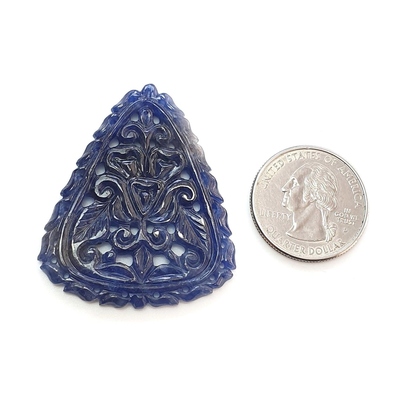 Blue Sapphire Gemstone Carving : 70.00cts Natural Untreated Unheated Blue Sapphire Hand Carved Triangle Shape 46*39mm
