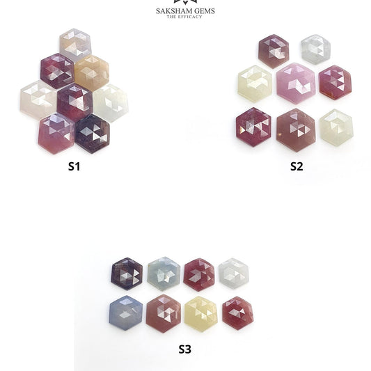 MULTI SAPPHIRE Gemstone Rose Cut : Natural Untreated Unheated Sapphire Bi-Color Hexagon Shape 8pcs Set
