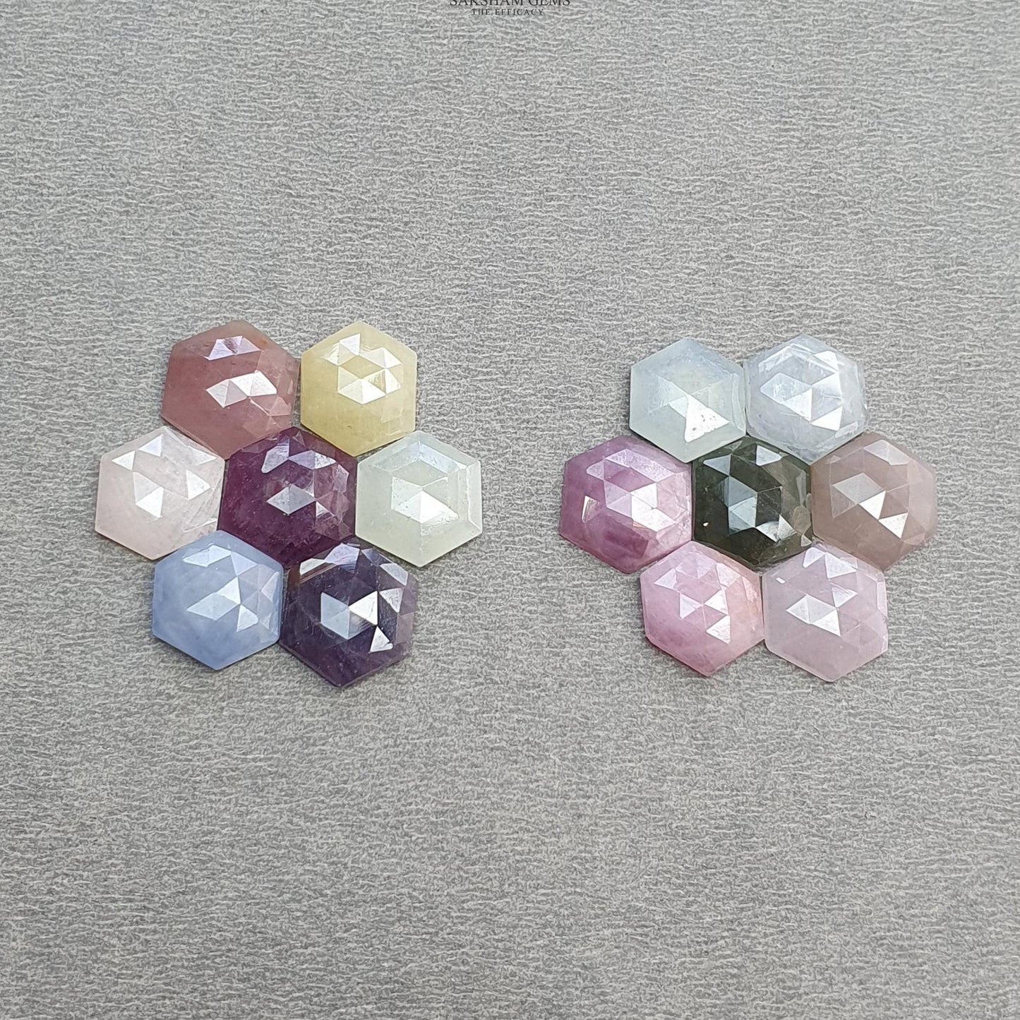MULTI SAPPHIRE Gemstone Rose Cut : Natural Untreated Unheated Sapphire Bi-Color Hexagon Shape 14pcs Set