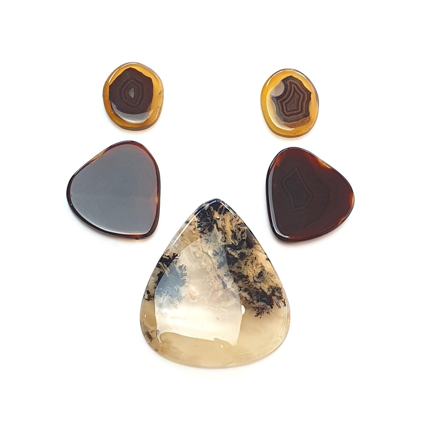 Tiger Dendrite & Botswana Agate Gemstone Cabochon : Natural Untreated Bi-Color Agate Triangle Uneven Shape 5pcs Set