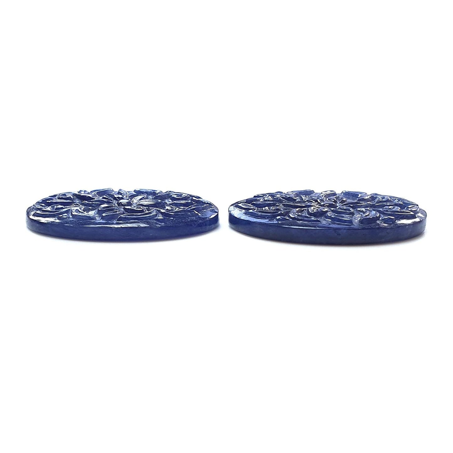 Blue Sapphire Gemstone Carving : 90.00cts Natural Untreated Unheated Sapphire Hand Carved Oval Shape 34*24mm Pair