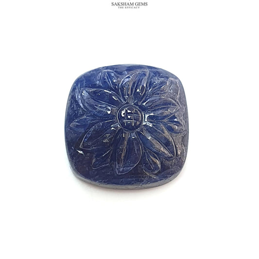 Blue Sapphire Gemstone Carving : 28.30cts Natural Untreated Unheated Sapphire Hand Carved Cushion Shape 18*20mm