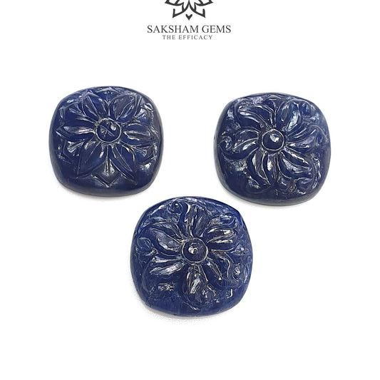Deep Blue Sapphire Gemstone Carving : 23.40cts Natural Untreated Unheated Sapphire Hand Carved Cushion Shape 14*12mm - 14*13mm 3pcs
