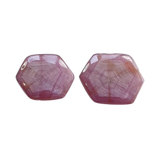 Star Trapiche Ruby Gemstone Cabochon : 13.40cts Natural Untreated Unheated 6Ray Star Ruby Hexagon Shape 12.5*10.5mm - 14.5*12mm 2pcs