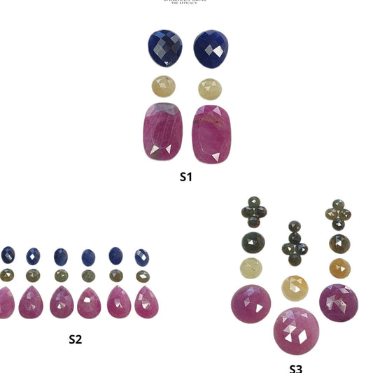 Ruby & Blue Green Sapphire Gemstone Normal And Rose Cut : Natural Untreated Unheated Ruby Sapphire Oval Multi Shape Sets