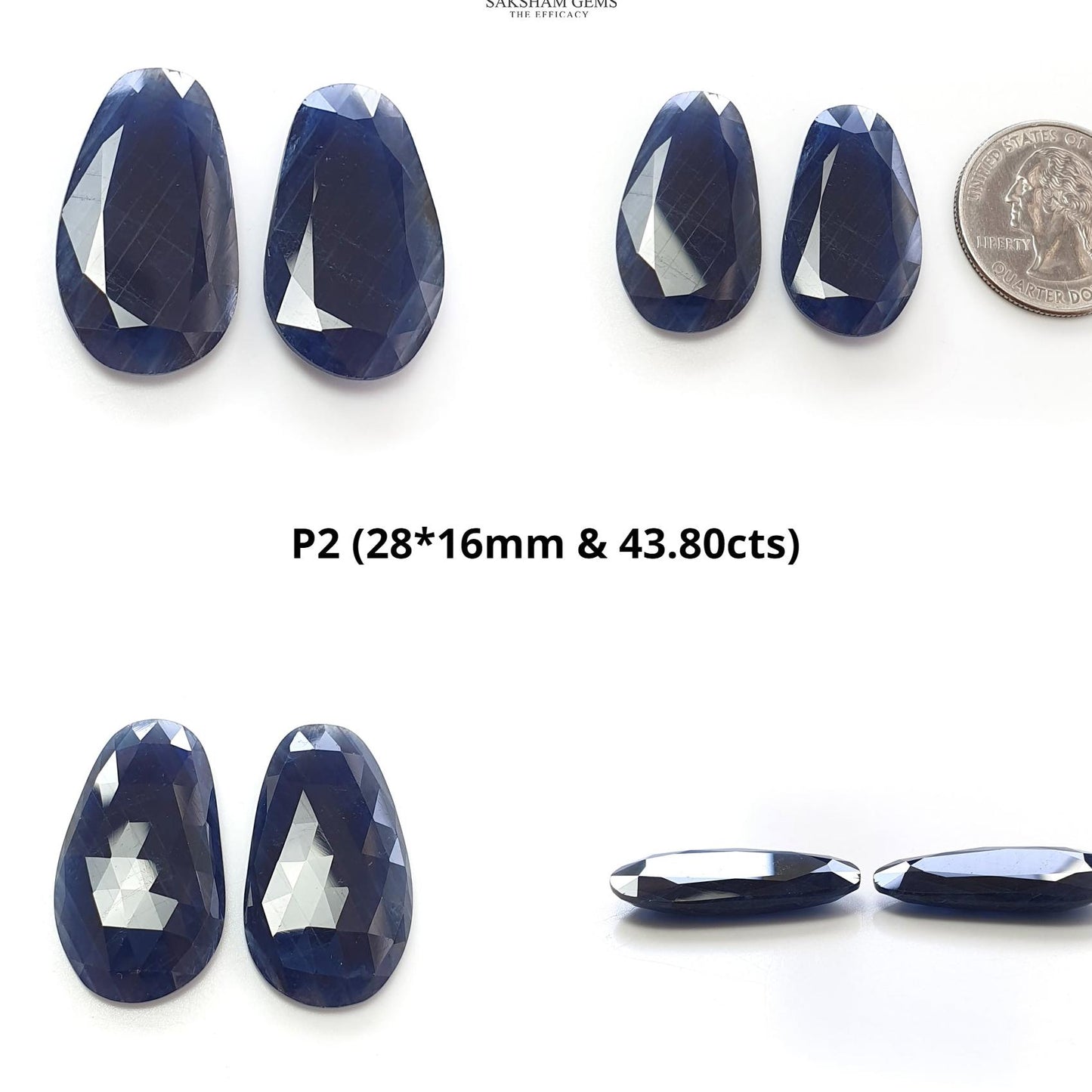 Blue Sapphire Gemstone Normal Cut : Natural Untreated Unheated Both Side Faceted Sapphire Uneven Shape Pair