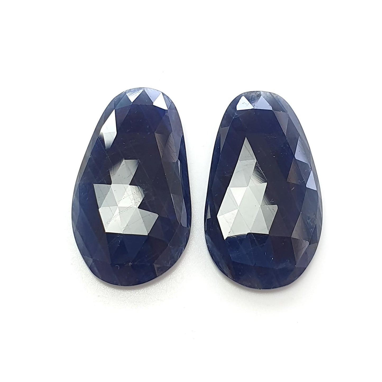 Blue Sapphire Gemstone Normal Cut : Natural Untreated Unheated Both Side Faceted Sapphire Uneven Shape Pair